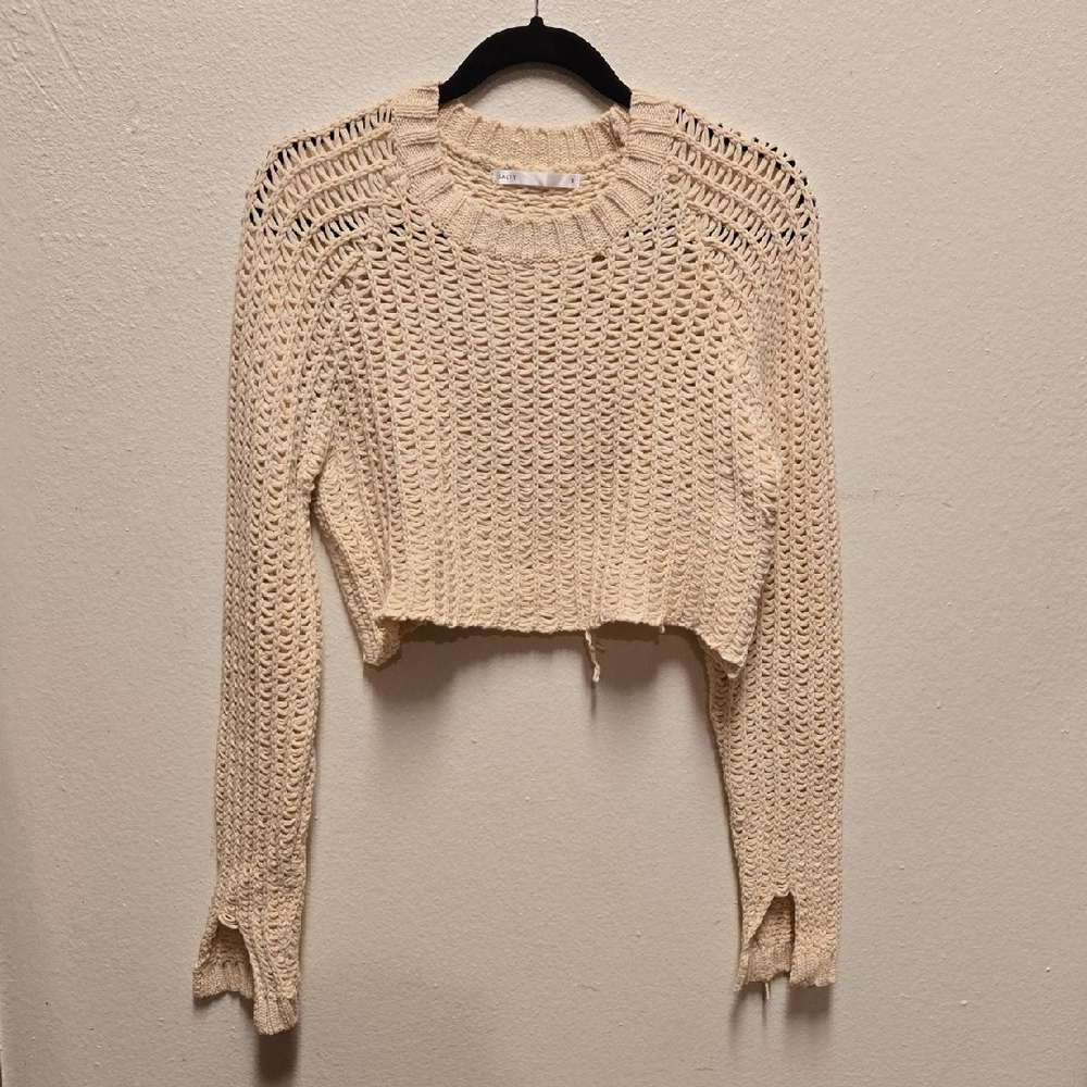 EUC, Cream Knit Cropped Sweater By SALTY, Size Small